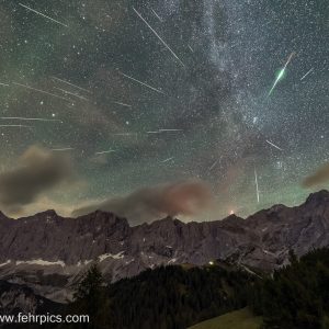Perseid Meteor Shower Above Dachstein Glacier