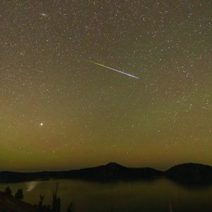 Bright Perseid Meteor Above Crater Lake