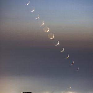 Moon and Mars Set Over a Sicilian Landscape