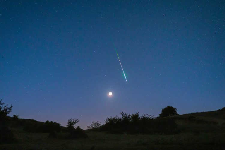 Perseids Meteor and Crescent Moon