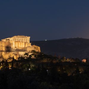 Blue Supermoon and Saturn Above Athens