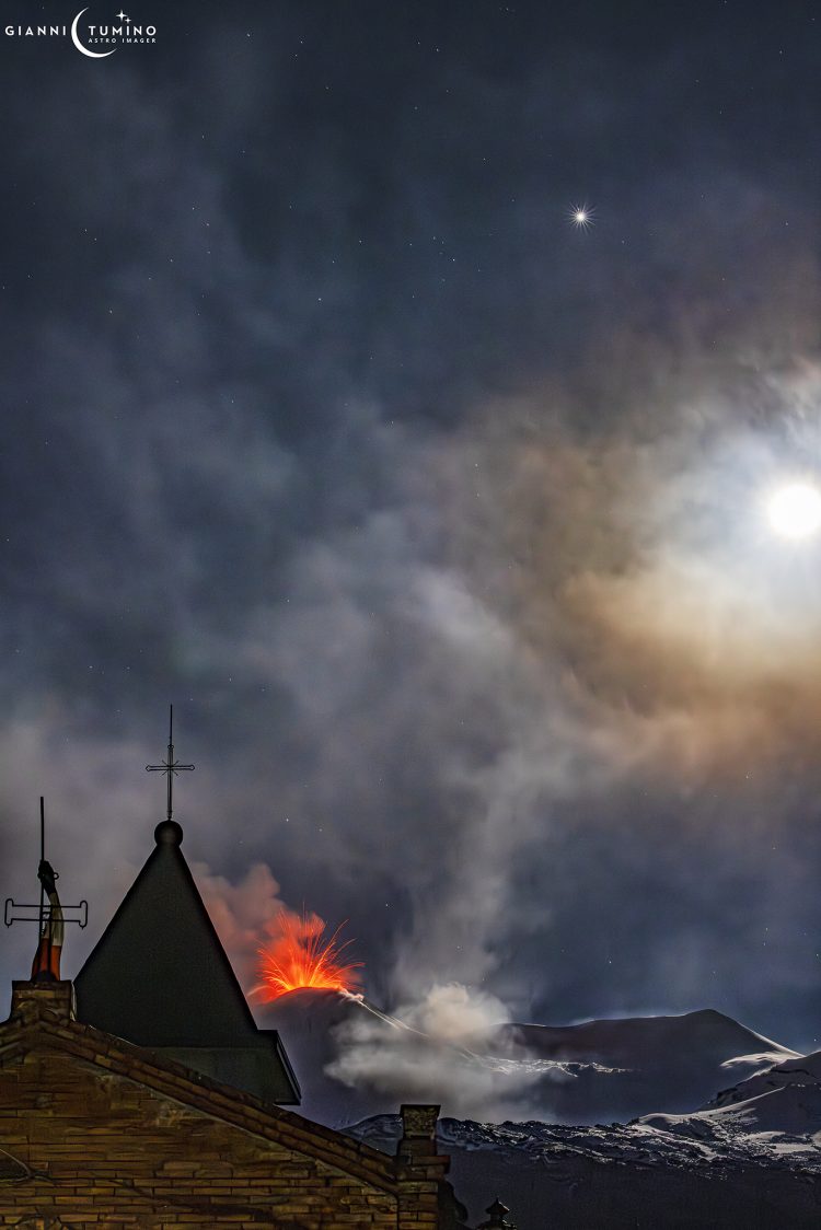 Church and Erupting Volcano