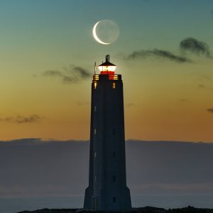 Old Moon Over Malarrif Lighthouse
