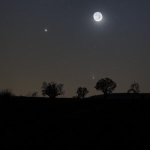Moon, Jupiter, and a Comet