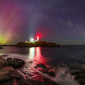 Northern Lights and the Milky Way Above Nubble Lighthouse