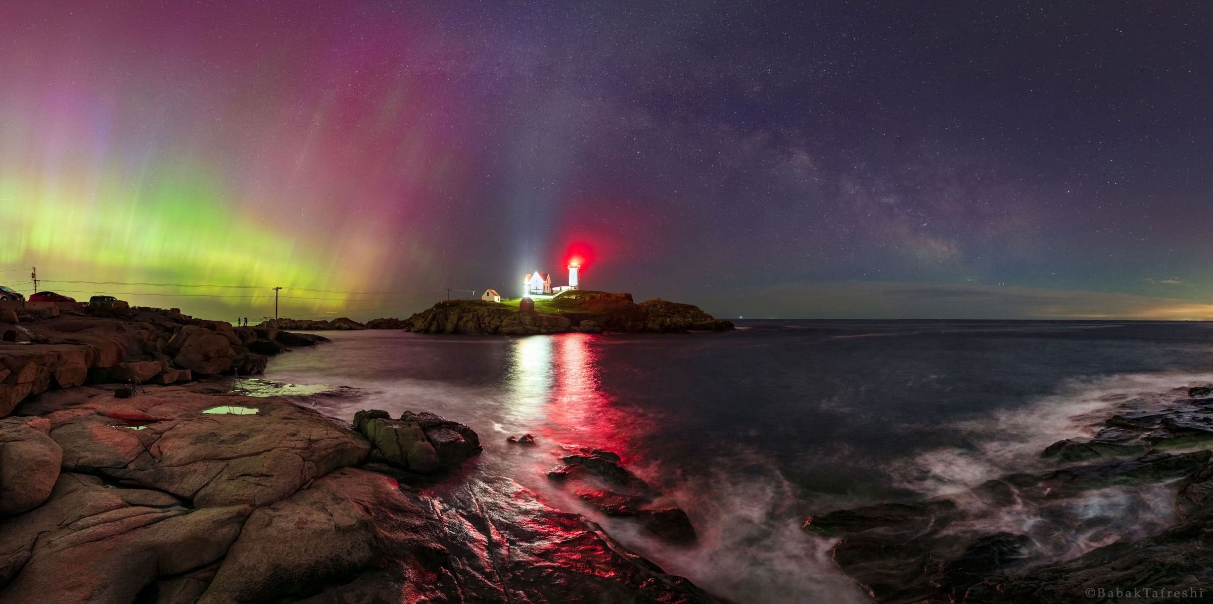 TWAN Northern Lights And The Milky Way Above Nubble Lighthouse