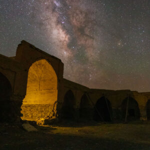 Rainbow in the Night Sky of an Old Caravanserai