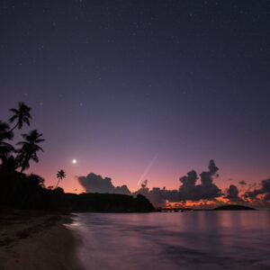 Comet and the Moon Above Vieques