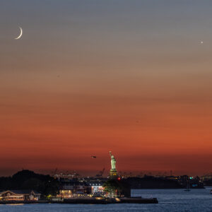 The Moon and Venus Over Liberty Island