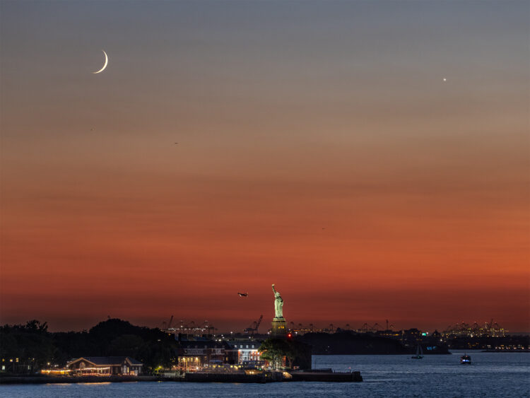 The Moon and Venus Over Liberty Island