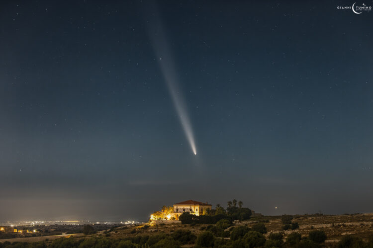 Comet Above the Sicilian Countryside