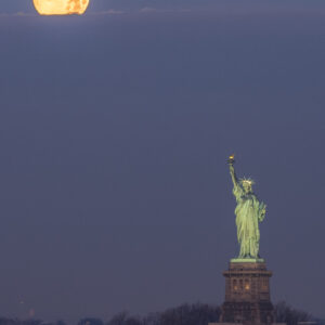 Full Moon and Statue of Liberty