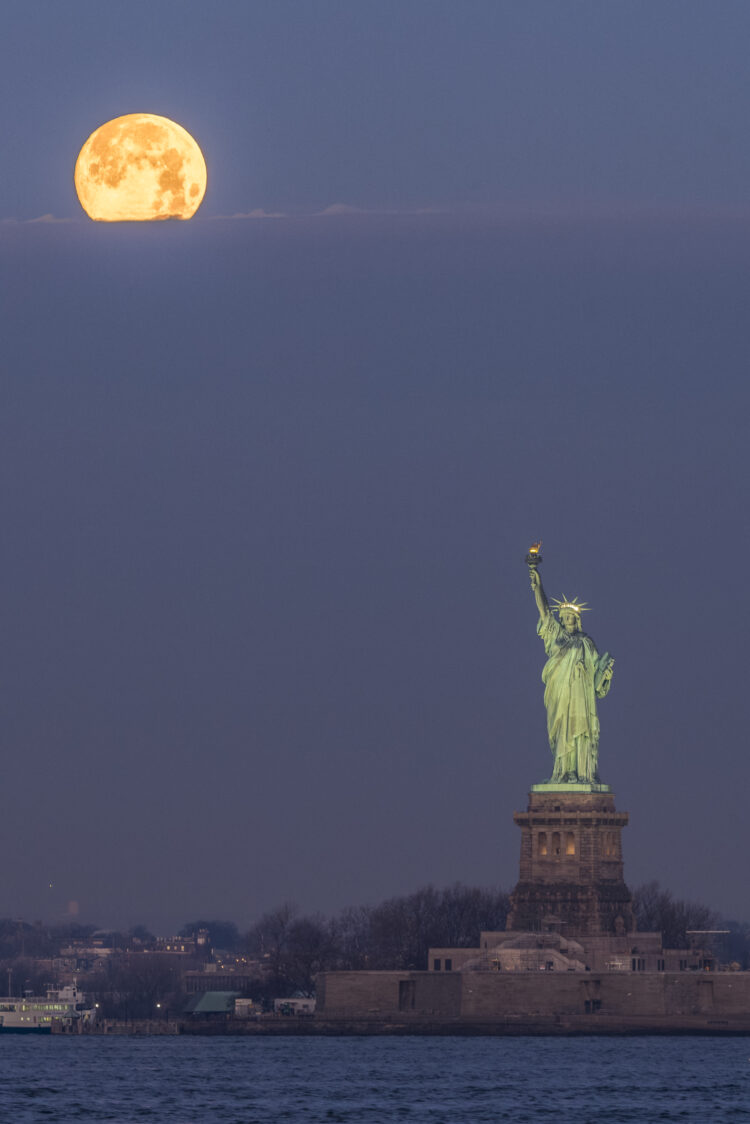 Full Moon and Statue of Liberty