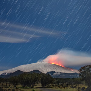 Star Trails Above the Etna Volcano