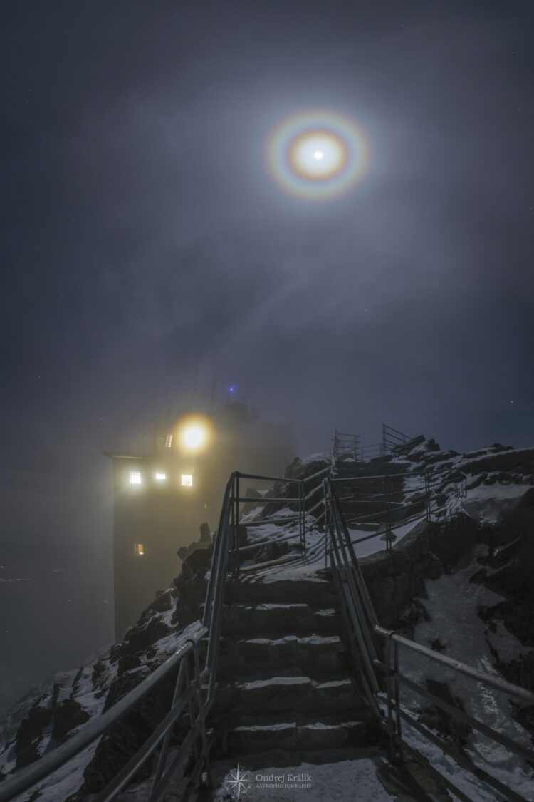 Lunar Corona Over an Observatory