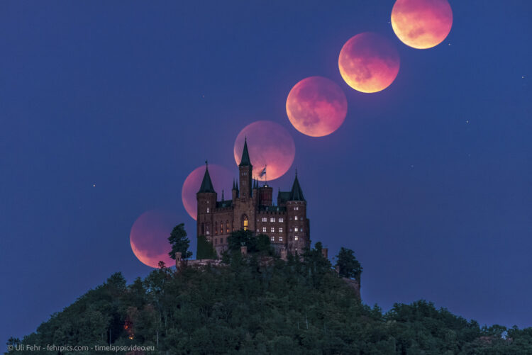 Lunar Eclipse Above Hohenzollern Castle