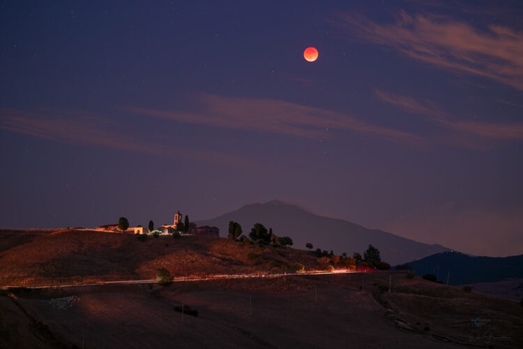 Moon Eclipse Above Mount Etna