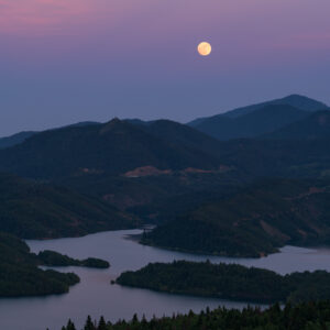 Blue Moon Above Lake Plastiras
